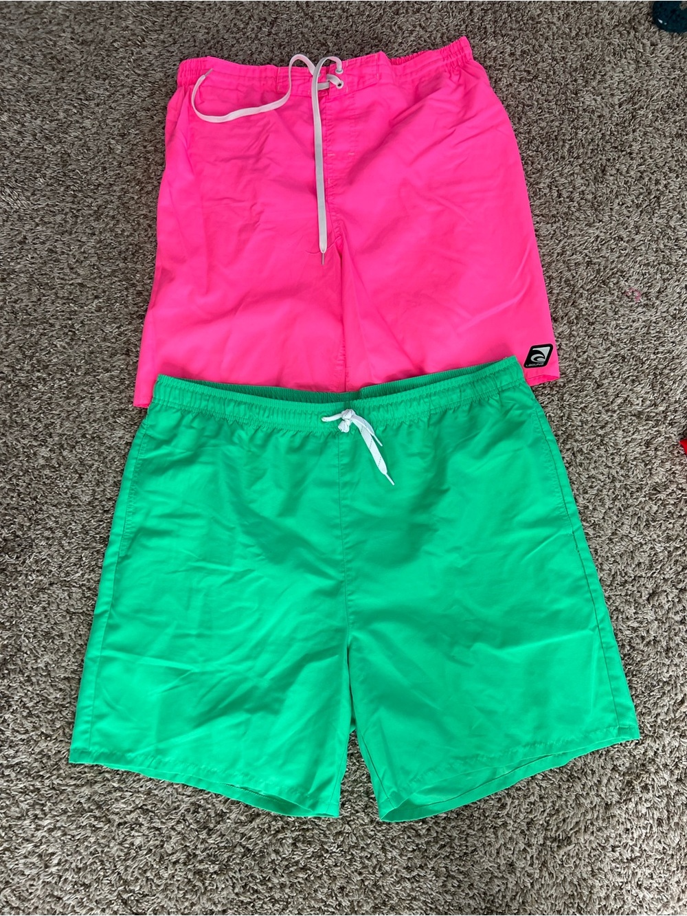 Men’s Neon Pink & Bright Green Swim Trunks - Drawstring Waist